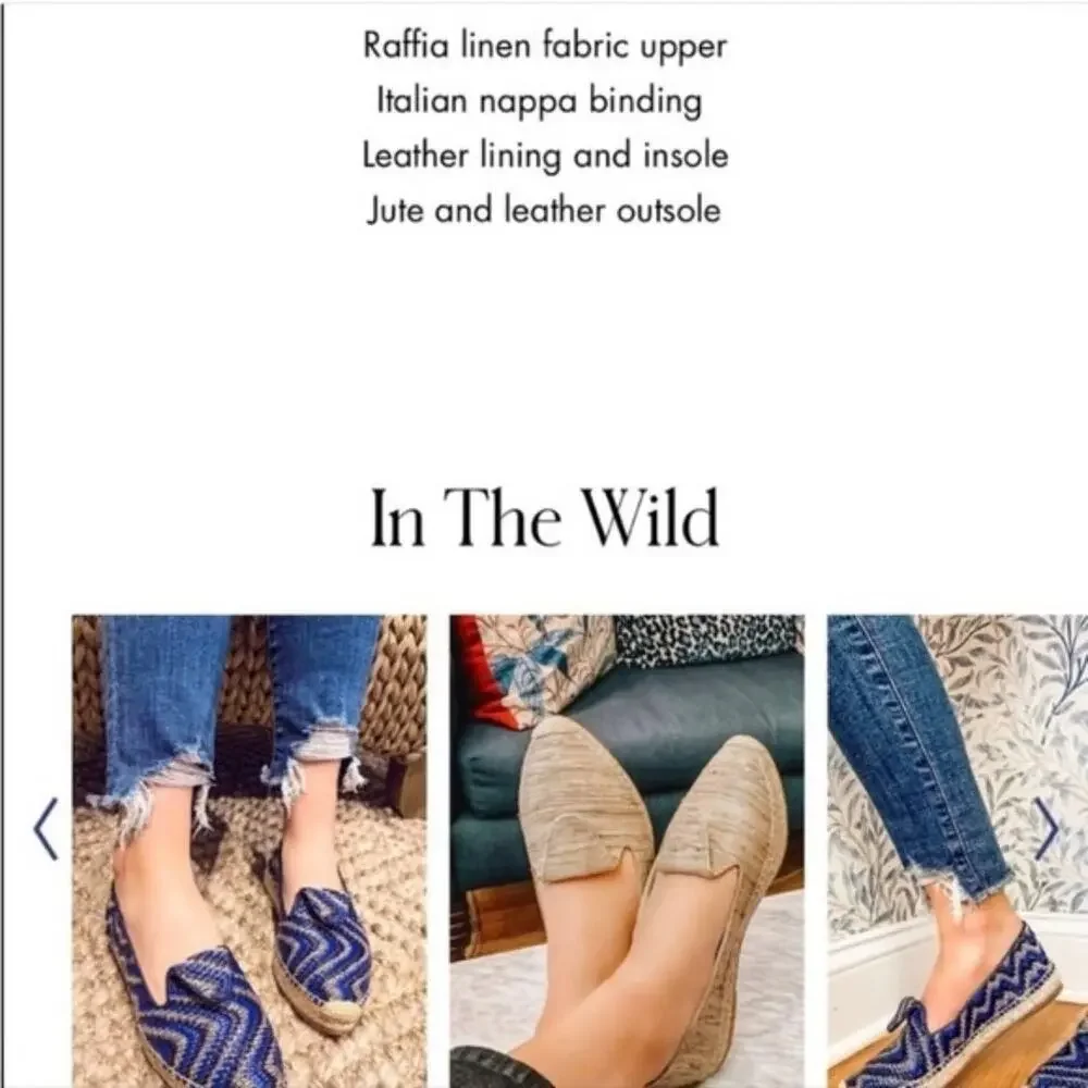 Sarah Flint Andrea Espadrille Loafers Flats Navy Raffia Linen Summer Vacation
